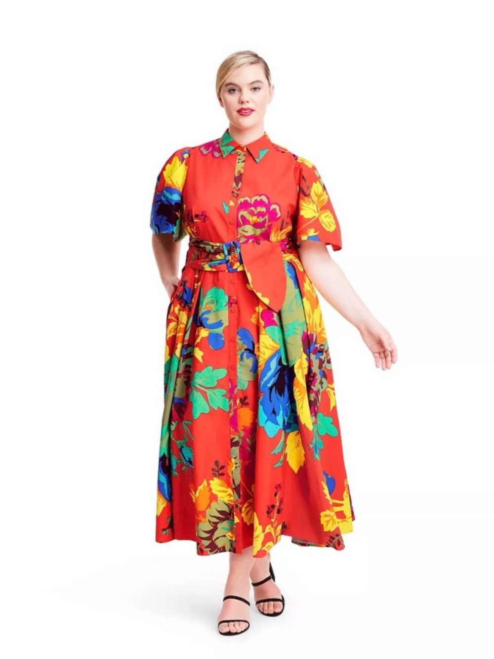 Christopher John Rogers x Target Red Floral Print Midi Shirt Dress - Picture 5 of 7